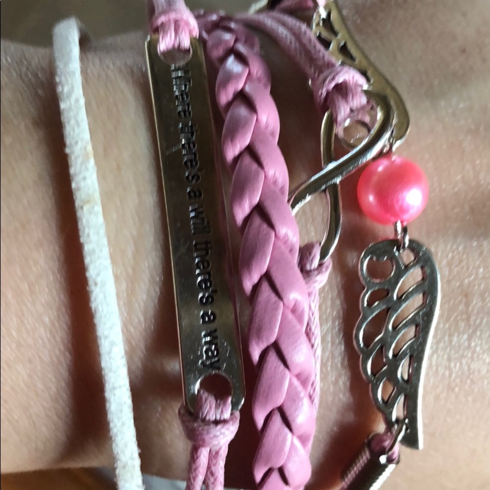 Pink silver bracelet with pink western leather